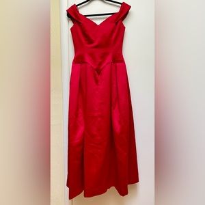 90’s Vintage Victor Costa I Magnin Red Off-Shoulder Gown. Size 10.